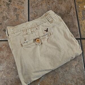 American Eagle AE Khaki Chino Pants Men`s 38x32 Flat Front Distressed